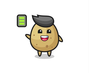 Patates maskotu, enerjik bir jest, tişört, çıkartma, logo elementi için şirin bir tasarım.