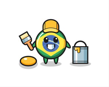 Bir ressam olarak Brezilya bayrağı rozeti tasviri, tişört, etiket, logo elementi için şirin bir tasarım