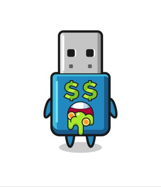 Para deliliği ifadesi olan USB USB karakter, tişört, etiket, logo ögesi için şirin tasarım
