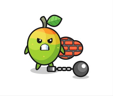 Mahkum olarak mango maskotu, tişört, çıkartma, logo elementi için şirin bir tasarım.