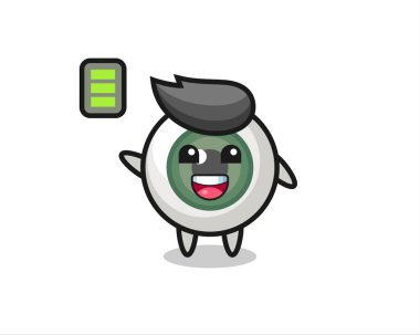 Tişört, çıkartma, logo elementi için sevimli tasarım, enerjik jestli göz maskotu karakteri