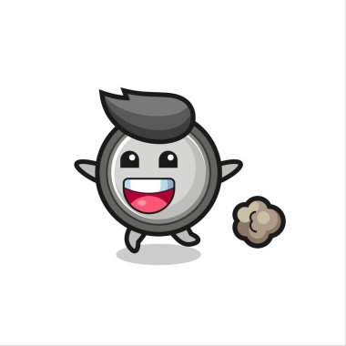 Koşu pozlu mutlu düğme hücre karikatürü, tişört, etiket, logo ögesi için şirin bir tasarım