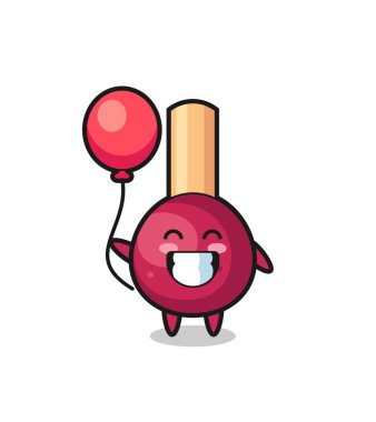 kibrit maskotu illüstrasyonu balon oynuyor, tişört, etiket, logo ögesi için şirin bir tasarım