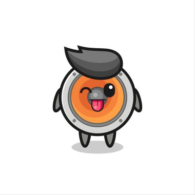 Dilini dışarı çıkarırken hoparlörlü tatlı bir karakter, tişört, çıkartma, logo elementi için şirin bir tasarım.