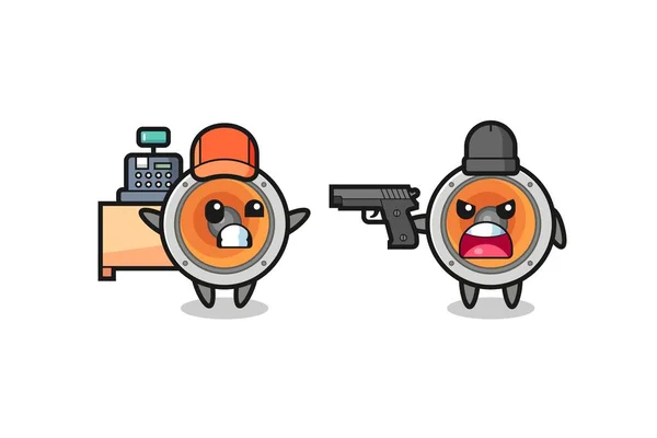 Illustration Cute Loudspeaker Cashier Pointed Gun Robber Cute Style Design — Stock Vector