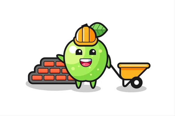 Cartoon Character Green Apple Builder Cute Style Design Shirt Sticker — Stock Vector