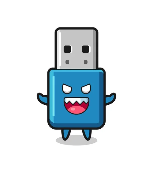 Illustration Evil Flash Drive Usb Mascot Character Cute Style Design — Stock Vector