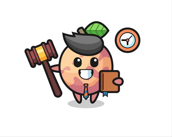 Dibujos Animados Mascota Fruta Del Pluot Como Juez Diseño Lindo — Vector de stock