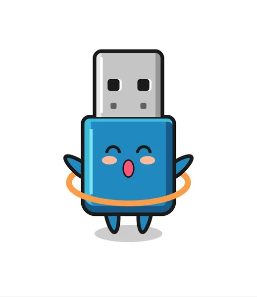 Bonito Flash Drive Usb Cartoon Está Jogando Hula Hoop Design — Vetor de Stock