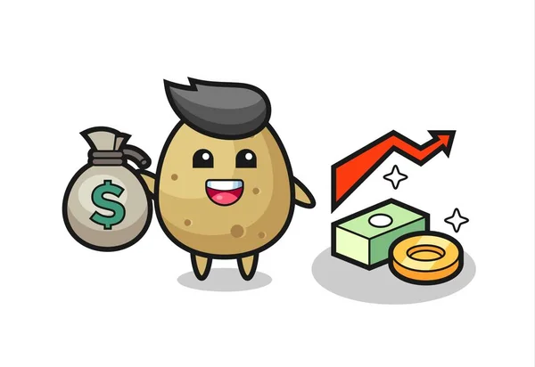 Ilustración Patata Dibujos Animados Con Bolsa Dinero Lindo Diseño Estilo — Vector de stock