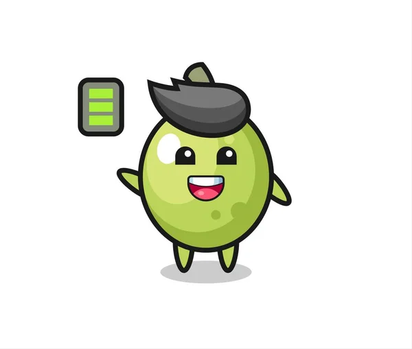 Personagem Mascote Azeitona Com Gesto Energético Design Estilo Bonito Para — Vetor de Stock