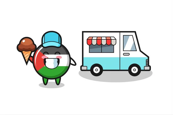 Dondurma Kamyonlu Filistin Bayrağı Karikatürü Tişört Çıkartma Logo Elementi Için — Stok Vektör