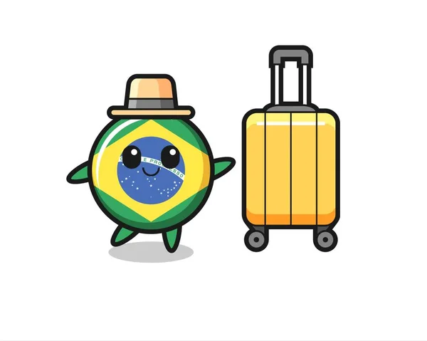 Brasil Bandeira Emblema Desenhos Animados Ilustração Com Bagagem Férias Design — Vetor de Stock