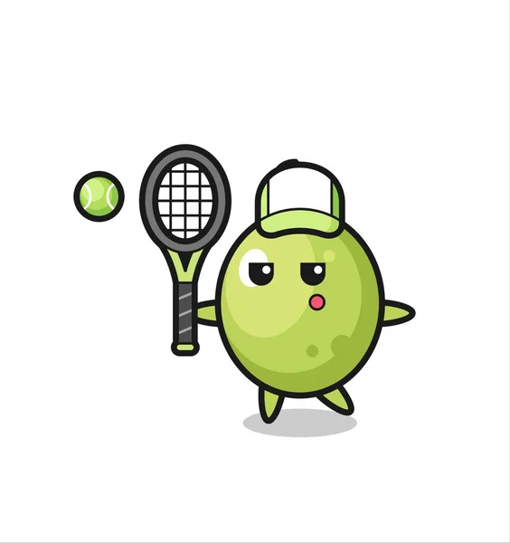 Personaje Dibujos Animados Oliva Como Jugador Tenis Diseño Estilo Lindo — Vector de stock