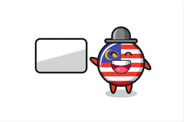 Malaysia Flagge Abzeichen Cartoon Illustration Macht Eine Präsentation Niedlichen Stil — Stockvektor