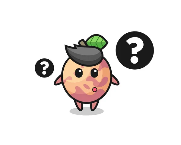 Dibujos Animados Ilustración Fruta Pluot Con Signo Interrogación Diseño Estilo — Vector de stock