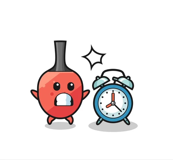 Ilustración Dibujos Animados Raqueta Tenis Mesa Sorprende Con Reloj Despertador — Vector de stock