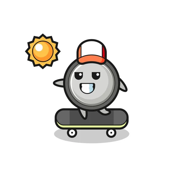 Κουμπί Εικόνα Χαρακτήρα Κυττάρων Βόλτα Ένα Skateboard Χαριτωμένο Σχεδιασμό Στυλ — Διανυσματικό Αρχείο