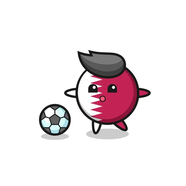 Ilustracja Katar Flaga Plakietka Kreskówka Jest Gra Piłkę Nożną Ładny — Wektor stockowy