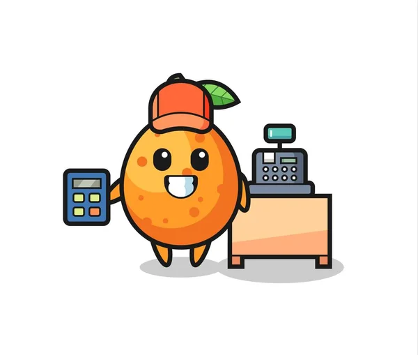 Ilustración Del Carácter Kumquat Como Cajero Diseño Lindo Del Estilo — Vector de stock