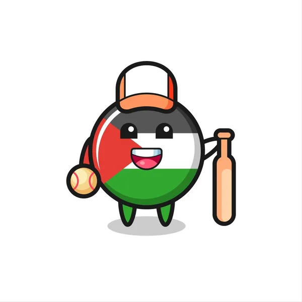 野球選手としてのパレスチナ旗バッジの漫画キャラクター Tシャツ ステッカー ロゴ要素のためのかわいいスタイルのデザイン — ストックベクタ