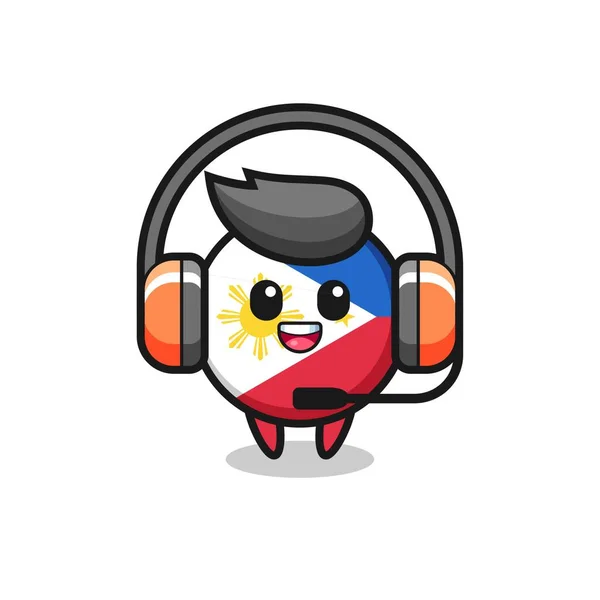 Mascotte Dessin Animé Philippines Drapeau Badge Tant Que Service Clientèle — Image vectorielle