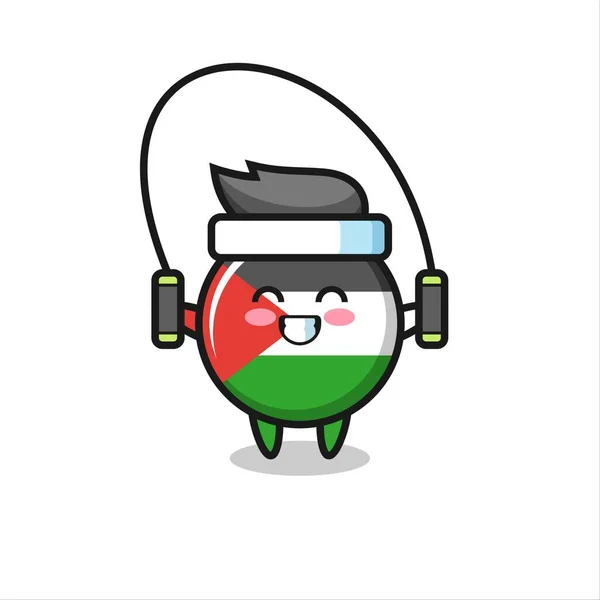 Personaje Insignia Palestina Bandera Dibujos Animados Con Saltar Cuerda Lindo — Archivo Imágenes Vectoriales