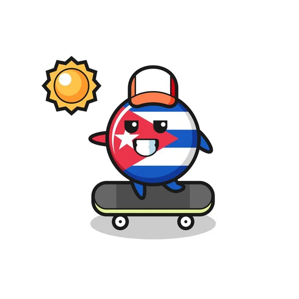 Cuba Flag Badge Character Illustration Ride Skateboard Cute Style Design — Stock Vector
