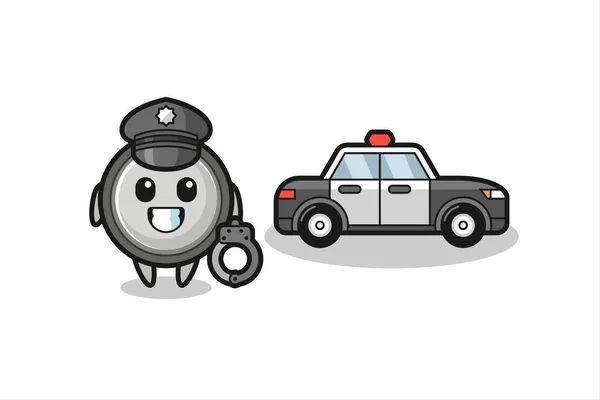 Cartoon Mascot Button Cell Police Cute Style Design Shirt Sticker — Stock Vector