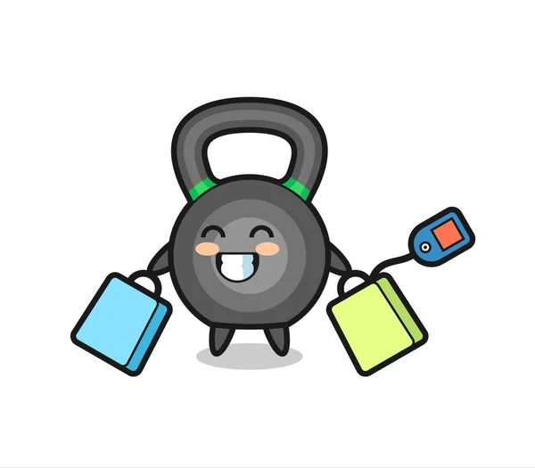 Mascotte Kettlebell Dessin Animé Tenant Sac Provisions Design Style Mignon — Image vectorielle