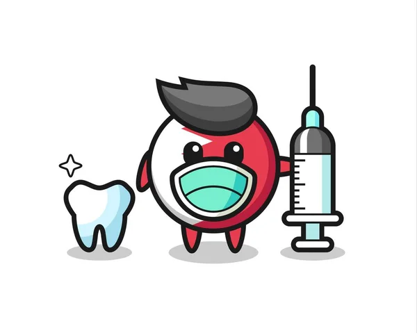 Personaje Mascota Insignia Bandera Bahréin Como Dentista Diseño Estilo Lindo — Vector de stock