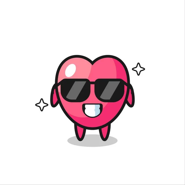 Cartoon Mascot Heart Symbol Cool Gesture Cute Style Design Shirt — Stock Vector