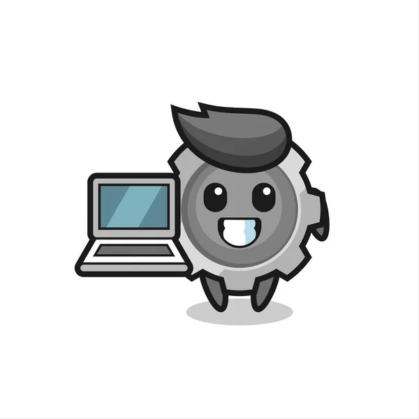 Mascotte Illustration Matériel Avec Ordinateur Portable Design Style Mignon Pour — Image vectorielle