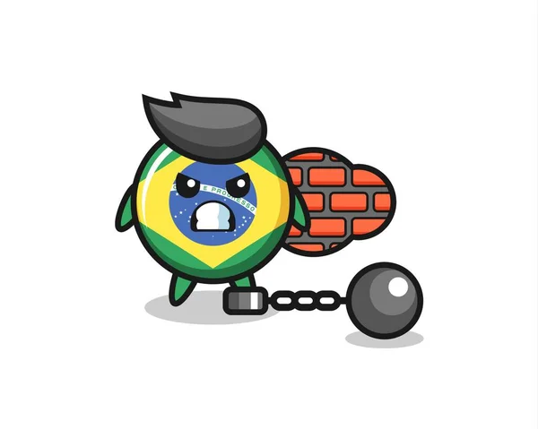 Mascote Personagem Emblema Bandeira Brasil Como Prisioneiro Design Estilo Bonito — Vetor de Stock