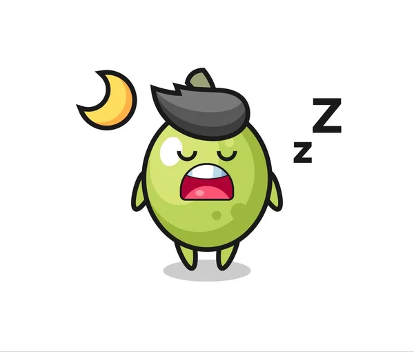 Olivový Znak Ilustrace Spaní Noci Roztomilý Styl Designu Pro Tričko — Stockový vektor