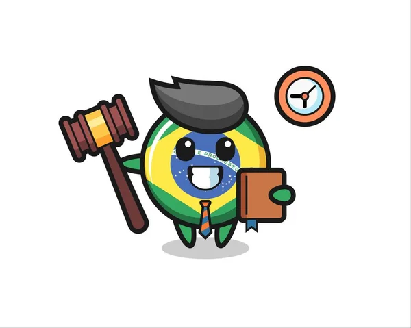 Desenho Animado Mascote Emblema Bandeira Brasil Como Juiz Design Estilo — Vetor de Stock