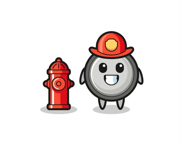 Μασκότ Χαρακτήρας Του Κελιού Κουμπί Πυροσβέστης Χαριτωμένο Σχεδιασμό Στυλ Για — Διανυσματικό Αρχείο