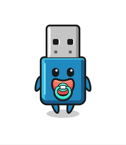 Baby Flash Drive Usb Cartoon Karakter Met Fopspeen Leuke Stijl — Stockvector