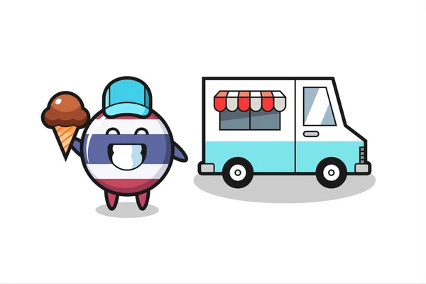 Mascot Cartoon Thailand Flag Badge Ice Cream Truck Cute Style — Stock Vector