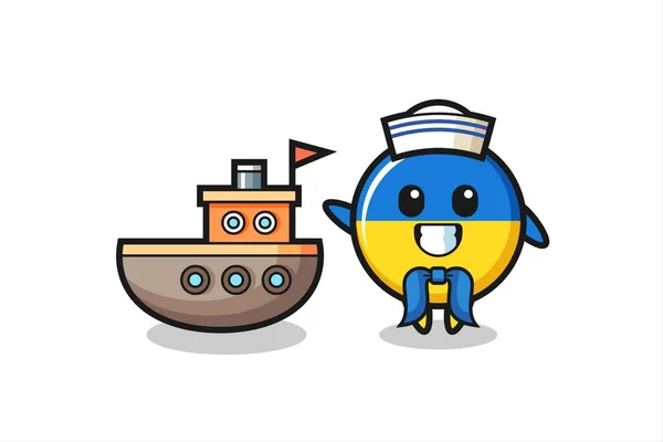 Charakter Maskot Ukrajinské Vlajky Odznak Jako Námořník Muž Roztomilý Styl — Stockový vektor