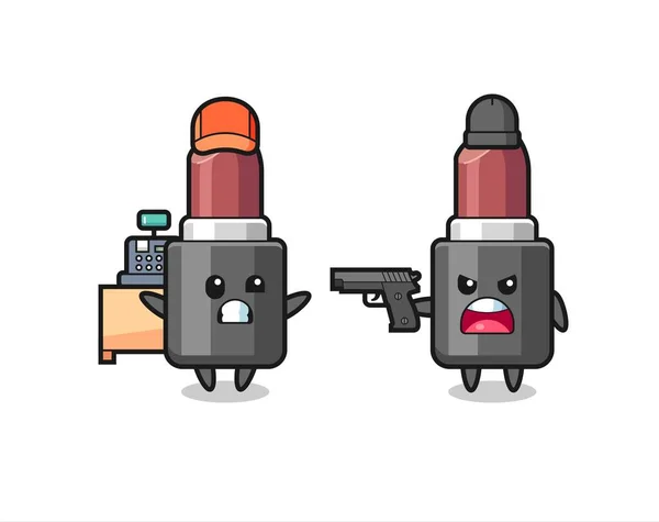 Illust Cute Lipstick Cashier Pointed Gun Robber Cute Style Design — Vector de stock
