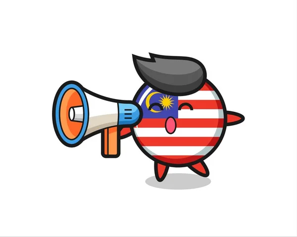 马来西亚国旗徽章人物插图 带有扩音器 可爱的T恤样式设计 标志元素 — 图库矢量图片