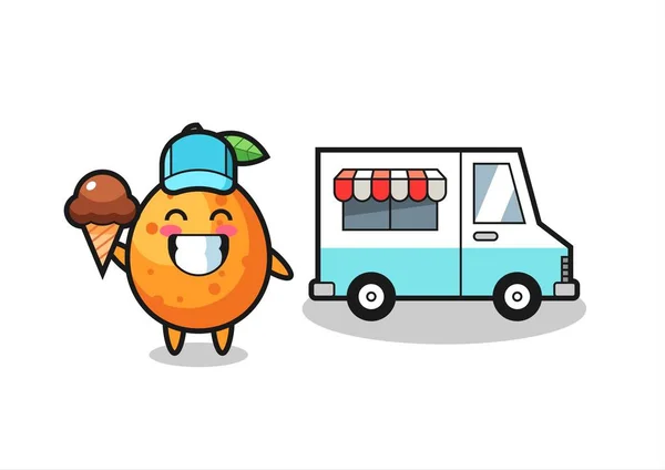 Mascotte Kumquat Avec Camion Crème Glacée Design Style Mignon Pour — Image vectorielle