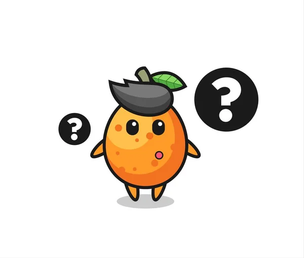 Ilustración Dibujos Animados Kumquat Con Signo Interrogación Diseño Estilo Lindo — Vector de stock