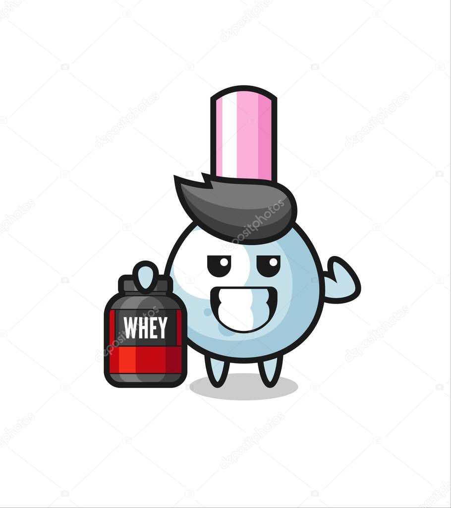 the muscular cotton bud character is holding a protein supplement , cute style design for t shirt, sticker, logo element