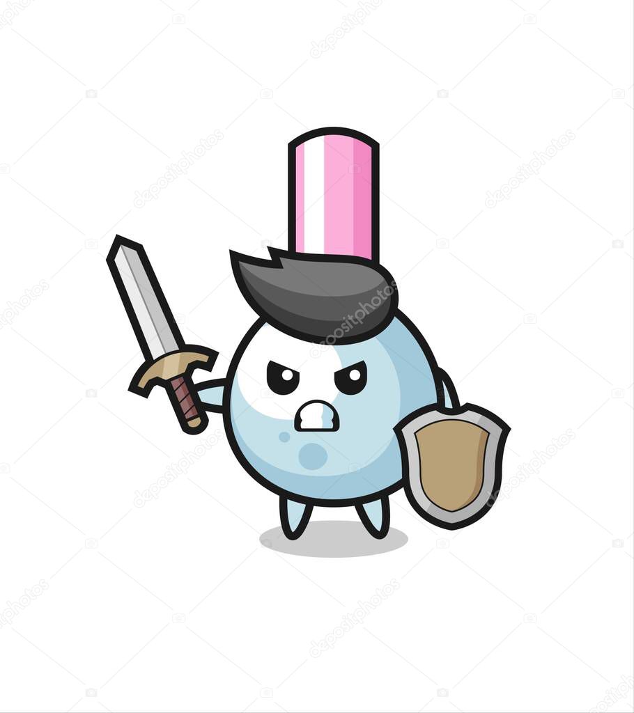 cute cotton bud soldier fighting with sword and shield , cute style design for t shirt, sticker, logo element