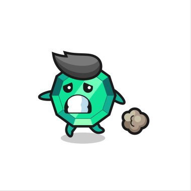 Korku içinde çalışan zümrüt değerli taşının çizimi, tişört, etiket, logo elementi için şirin bir tasarım.