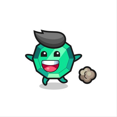 Koşu pozlu mutlu zümrüt değerli karikatür, tişört, çıkartma, logo elementi için şirin bir tasarım.