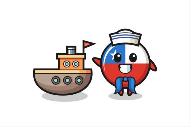 Character mascot of chile flag badge as a sailor man , cute style design for t shirt, sticker, logo element vector