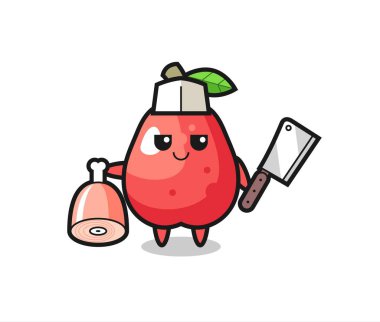 Bir kasap olarak su elması karakteri tasviri, tişört, etiket, logo elementi için şirin tasarım.